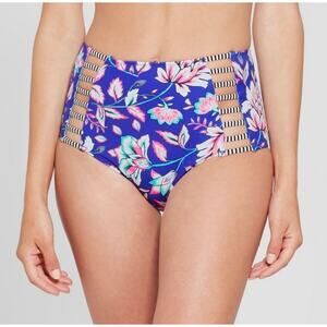 ‼️3/$30‼️ Shade & Shore Floral High Rise Cheeky Swim Bottoms Large Blue Cutout